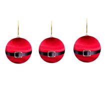 Jogo 3 Bolas de Natal Cinto Papai Noel Vermelho 10cm Jogo 3 Bolas de Natal Cinto Papai Noel Vermelho 10cm