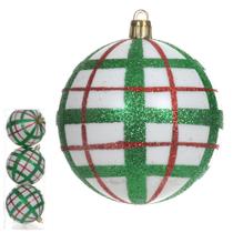 Jogo 3 Bolas De Natal Decorada Colorido 8cm