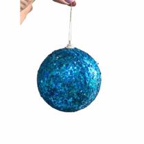 Jogo 3 Bolas De Natal Glitter Azul Tok Da Casa 10cm