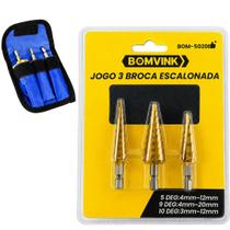 Jogo 3 Brocas Escalonadas Titânio 3 a 12mm 4 a 12mm 4 a 20mm Cônicas Jogo 3 Brocas Escalonadas Titânio 3 a 12mm 4 a 12mm 4 a 20mm Cônicas
