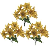 Jogo 3 Buquês Natalino Bico de Papagaio Dourado Prime 30cm 7 Flores - Magizi