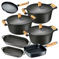 Jogo 3 Caçarola 2 Frigideira 2 Assadeira Ferro Panela Mineira