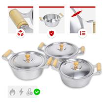 Jogo 3 Caçarolas Abauladas 26a30cm Alumínio Fundido Polido Clássicas