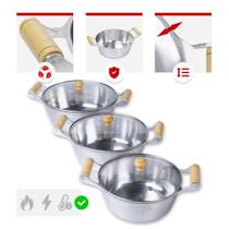 Jogo 3 Caçarolas Abauladas 26a30cm Alumínio Fundido Polido Tampas de Vidro