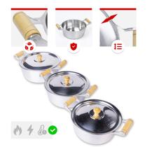 Jogo 3 Caçarolas Altas 26a30cm Alumínio Fundido Polido Clássicas