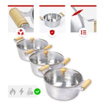 Jogo 3 Caçarolas Altas 26a30cm Alumínio Fundido Polido Tampas de Vidro Jogo 3 Caçarolas Altas 26a30cm Alumínio Fundido Polido Tampas de Vidro