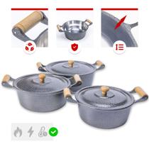 Jogo 3 Caçarolas Altas 26a30cm Alumínio Fundido Preto Craqueado Clássicas Jogo 3 Caçarolas Altas 26a30cm Alumínio Fundido Preto Craqueado Clássicas