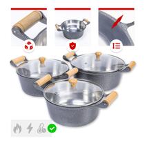 Jogo 3 Caçarolas Altas 26a30cm Alumínio Fundido Preto Craqueado Tampa de Vidro Jogo 3 Caçarolas Altas 26a30cm Alumínio Fundido Preto Craqueado Tampa de Vidro