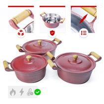 Jogo 3 Caçarolas Altas 26a30cm Alumínio Fundido Vermelho Craqueado Clássicas Jogo 3 Caçarolas Altas 26a30cm Alumínio Fundido Vermelho Craqueado Clássicas