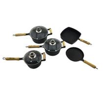 Jogo 3 Caçarolas Cabo Tampa Vidro,Tapioca E Cook Grill Ferro.