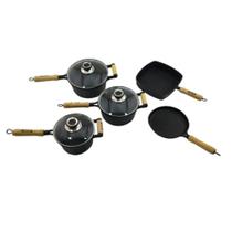 Jogo 3 Caçarolas Cabo Tampa Vidro,Tapioca e Cook Grill Ferro