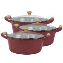 jogo 3 Caçarolas de Alumínio Fundido 36 e 40 cm com Tampa de Vidro