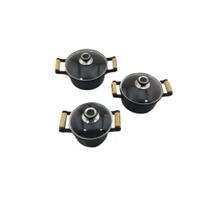 Jogo 3 Caçarolas de Ferro Fundido Alça Madeira Tampa Vidro Jogo 3 Caçarolas de Ferro Fundido Alça Madeira Tampa Vidro