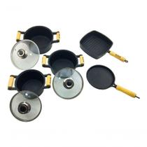 Jogo 3 Caçarolas Tampa Vidro, Tapioca E Cook Grill De Ferro.