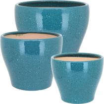 Jogo 3 Cachepô Cerâmica Azul Vaso Decorativo Planta Jogo 3 Cachepô Cerâmica Azul Vaso Decorativo Planta