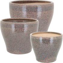 Jogo 3 cachepô cerâmica bege vaso decorativo enfeite planta