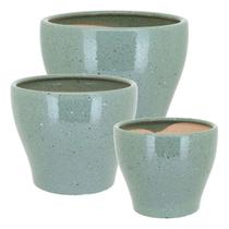 Jogo 3 cachepô cerâmica vaso decorativo enfeite planta verde