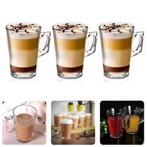 Jogo 3 Caneca De Vidro Cappuccino Café Xícara Cha Agua 190ml
