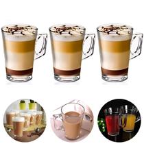 Jogo 3 Caneca De Vidro Cappuccino Café Xícara Cha Agua 190ml