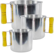 Jogo 3 Canecão Leiteira Com Orla Aluminio e Cabo de Madeira N12 N14 N16