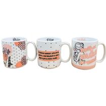 Jogo 3 canecas 300ml Frases Mãe Kit Porcelana Decoração Poá Jogo 3 canecas 300ml Frases Mãe Kit Porcelana Decoração Poá