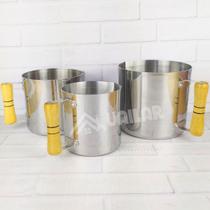 Jogo 3 Canecas Alumínio Grosso Luxo Canecão Conjunto Leiteira Café Leite