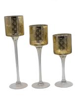 Jogo 3 Castiçais para Natal Vidro Gold 20/30/35cm