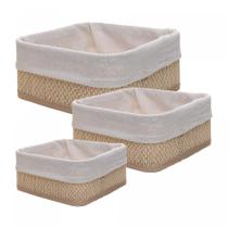 Jogo 3 Cestas Quadradas com Forro em Tecido Cozy Bambu