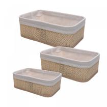 Jogo 3 Cestas Retangulares com Forro em Tecido Cozy Bambu