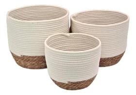 Jogo 3 Cestos Algodão Branco Fibra Multiuso Organizador Jogo 3 Cestos Algodão Branco Fibra Multiuso Organizador