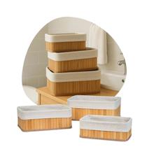 Jogo 3 Cestos Bambu Organizador Multiuso Decorativo C/ Forro