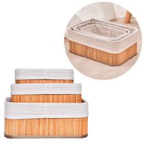Jogo 3 cestos de bambu organizadores para quarto closet banheiro cozinha lavanderia armário gaveta