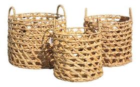 Jogo 3 Cestos Fibra Aguapé Organizador Multiuso 33x41
