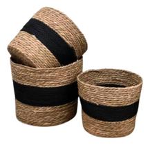 Jogo 3 Cestos Fibra Natural Organizador Palha Com Preto Jogo 3 Cestos Fibra Natural Organizador Palha Com Preto