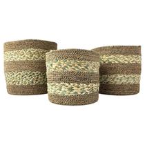 Jogo 3 Cestos Redondos Fibra Natural Cachepô Cesta Decoração