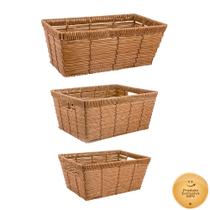 Jogo 3 Cestos Retangular de Rattan Claro Mimo Style