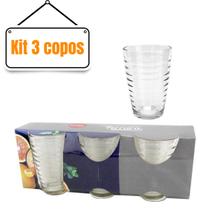 Jogo 3 copo de vidro Transparente 330ML P/ Suco Agua Drinks