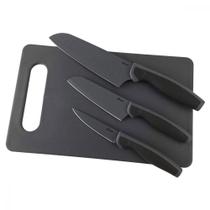 Jogo 3 facas cozinha c/ tábua Slice Craft 4 pçs preto Oster