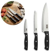 Jogo 3 Facas Inox Chef Utilitária Legumes Carne Pão Multiuso Jogo 3 Facas Inox Chef Utilitária Legumes Carne Pão Multiuso