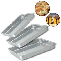 Jogo 3 Forma Alumínio Assadeira Bolo Torta Retangular 123 Para Forno Elétrico, Pão, Cuca, Cake, Gelo, Pudim Quadrado