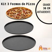 Jogo 3 forma de pizza antiaderente assadeira aço caborno 36 cm ref 11497