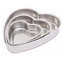 Jogo 3 Formas Assadeiras Bolo Formato Coração Em Alumínio - Estamparia Leste