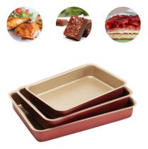 Jogo 3 Formas Assadeiras Retangular Teflon Alta Antiaderente Cereja