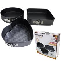 Jogo 3 Formas Para Bolo Torta Antiaderente Fundo Removível