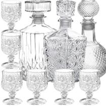 Jogo 3 Frascos Vidro Licoreira + 6 Mini Cálices Cristal Lapidada Whisky Licor Decoração Jogo 3 Frascos Vidro Licoreira + 6 Mini Cálices Cristal Lapidada Whisky Licor Decoração