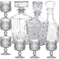 Jogo 3 Frascos Vidro Licoreira + 6 Mini Cálices Cristal Lapidada Whisky Licor Decoração