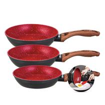 Jogo 3 Frigideira Revestimento Cerâmica Antiaderente Indução Fogão Cooktop Vermelho Duralar