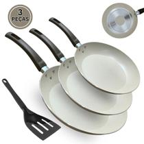 Jogo 3 Frigideiras Antiaderente Gourmet 20 22 24cm Com Espátula Multiflon Eko Bege Jogo 3 Frigideiras Antiaderente Gourmet 20 22 24cm Com Espátula Multiflon Eko Bege