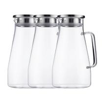 Jogo 3 Jarras Vidro Transparente Medio 1,7L Com Tampa Aço Inox