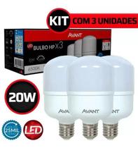 Jogo 3 Lâmpadas Bulbo Led 20w 6500k Bivolt Luz Branca Avant